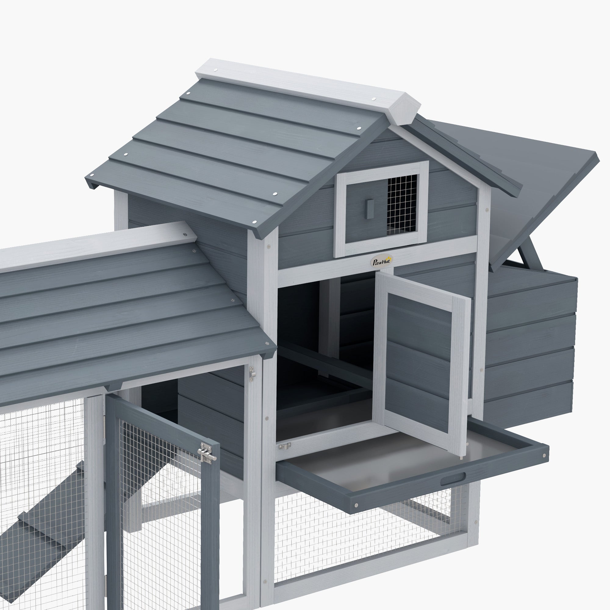 PawHut Small Chicken Coop with Run Hen House Poultry Nesting Box Grey