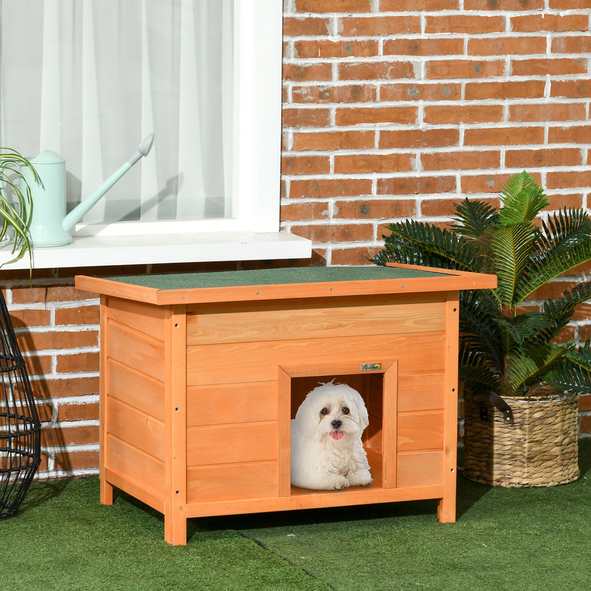 PawHut Wooden Dog House Water-resistant Elevated Pet House 82x58x58cm