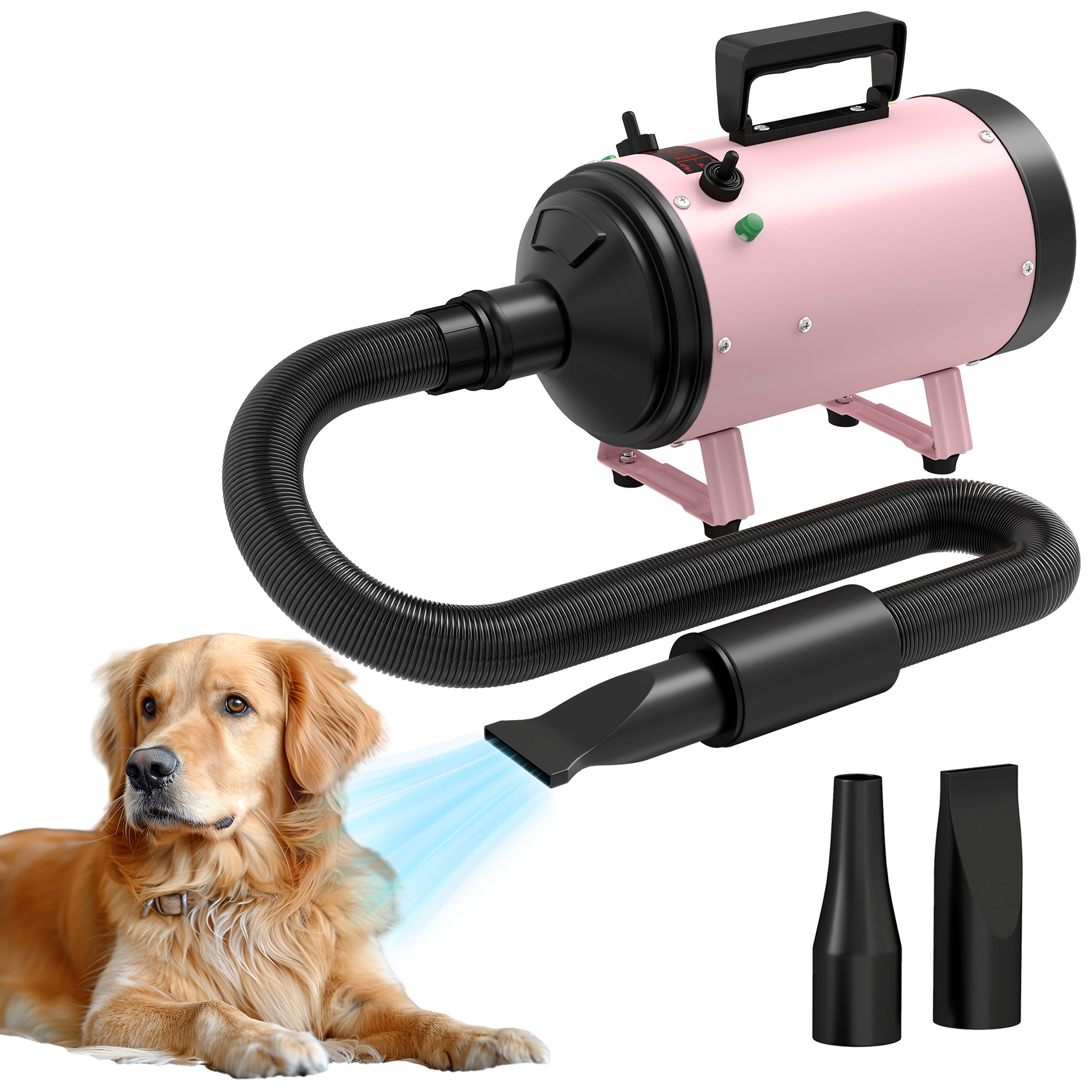 PawHut 2200W Dog Hair Dryer with Adjustable Temperature & Velocity, 3 Nozzles, Pink