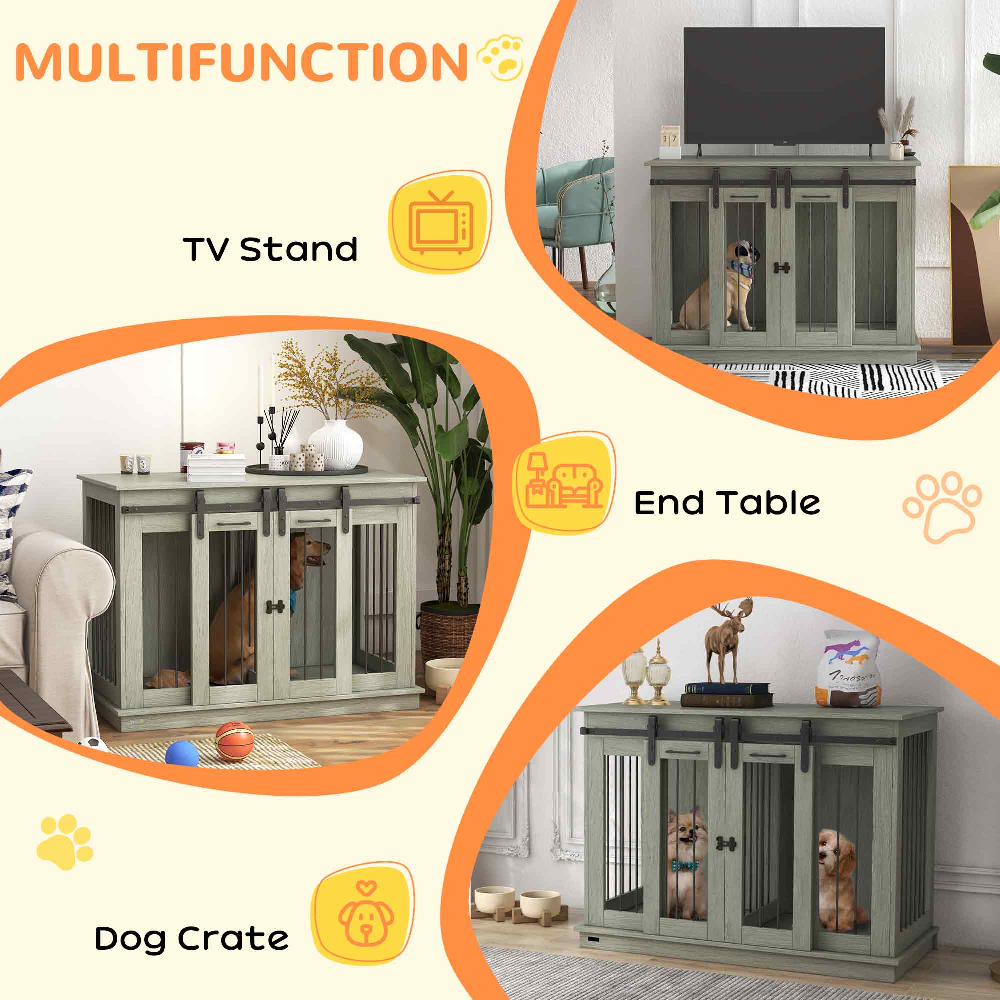 PawHut Dog Crate Furniture with Divider 120x60x88.5cm Grey