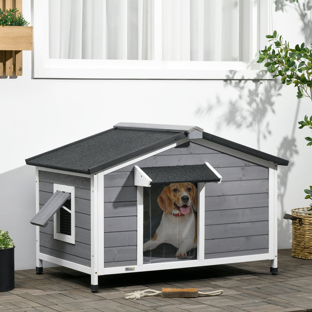 PawHut Wooden Dog Kennel For Medium Dogs 72Hx109Lx79Wcm Grey