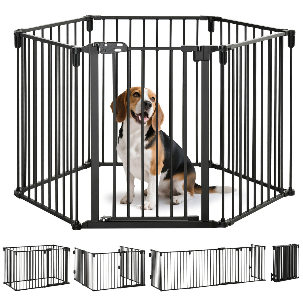PawHut 6-Panel Dog Safety Gate Playpen Steel Fence Black 62x15.5x78cm