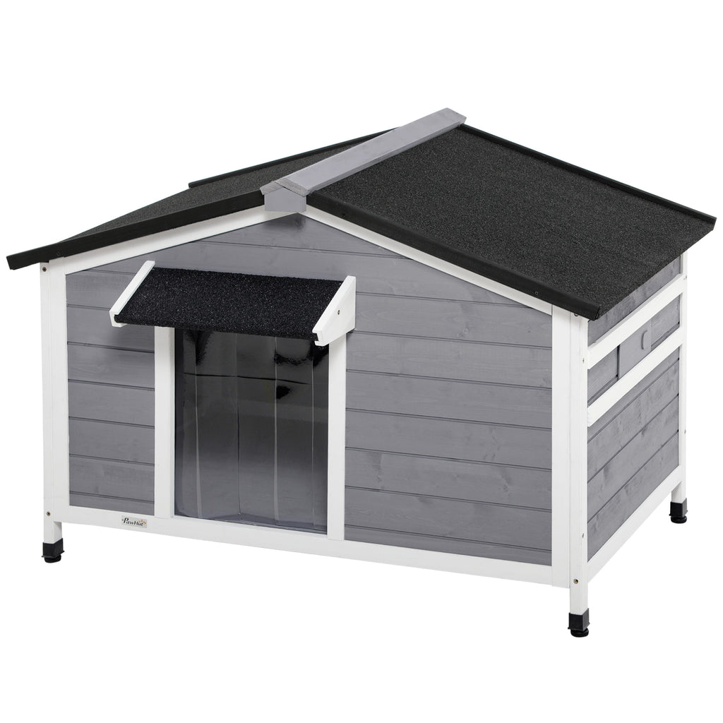 PawHut Wooden Dog Kennel For Medium Dogs 72Hx109Lx79Wcm Grey