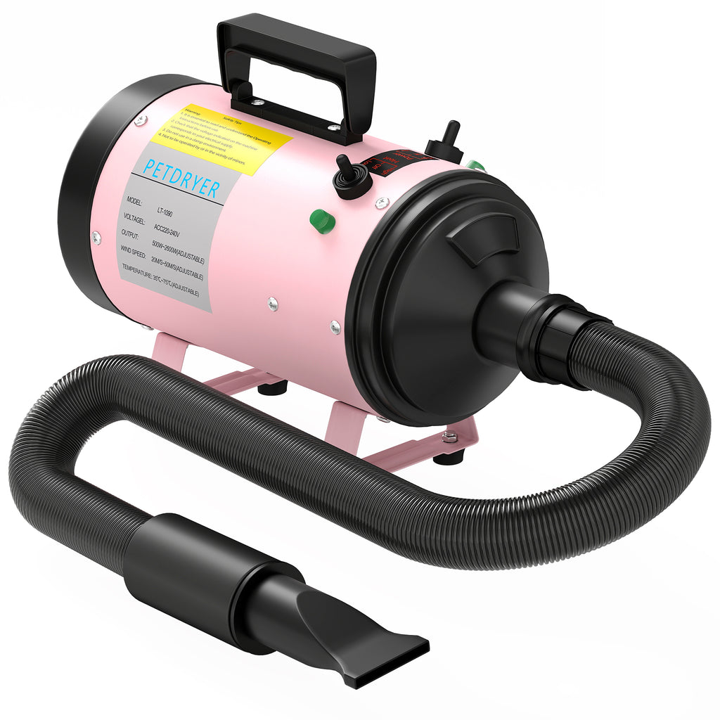 PawHut 2200W Dog Hair Dryer with Adjustable Temperature & Velocity, 3 Nozzles, Pink