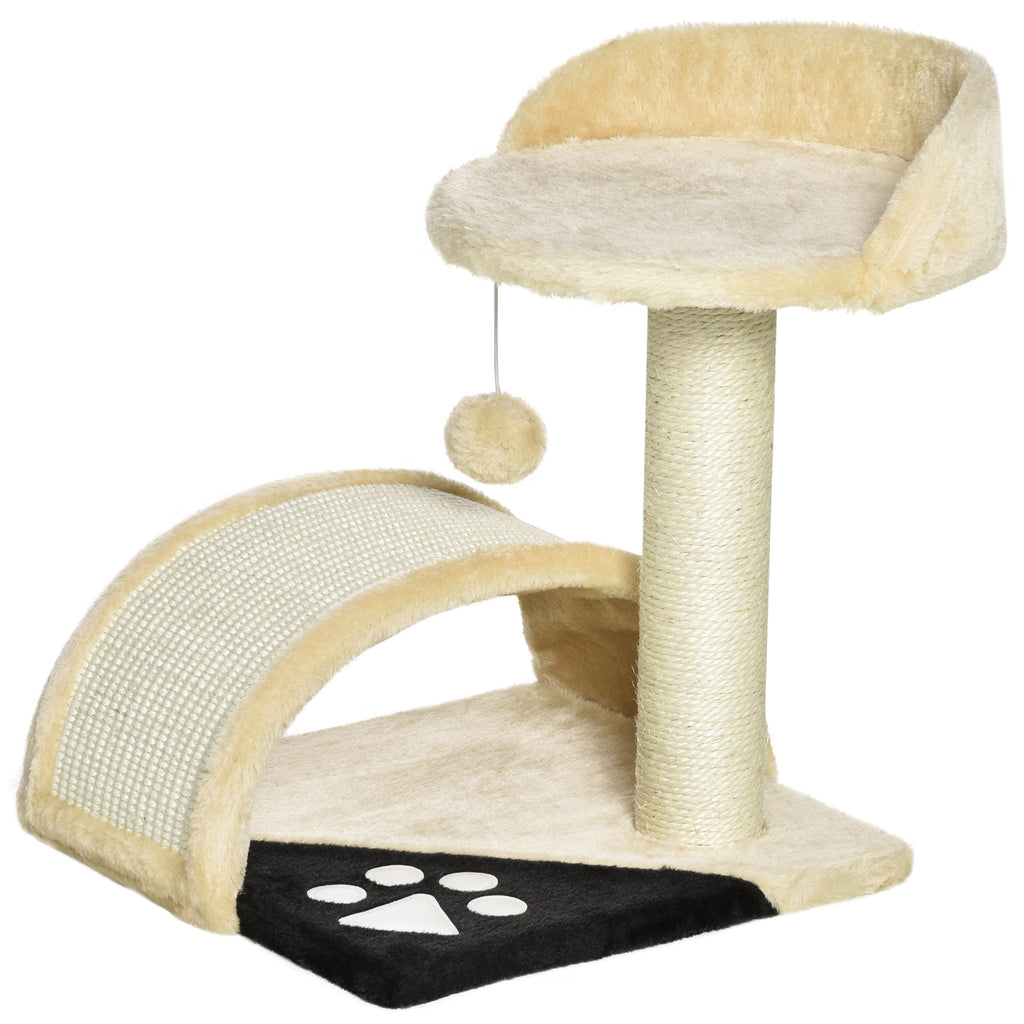 PawHut Cat Tree Scratching Post Kitten Activity Centre Climber Hanging Ball Beige