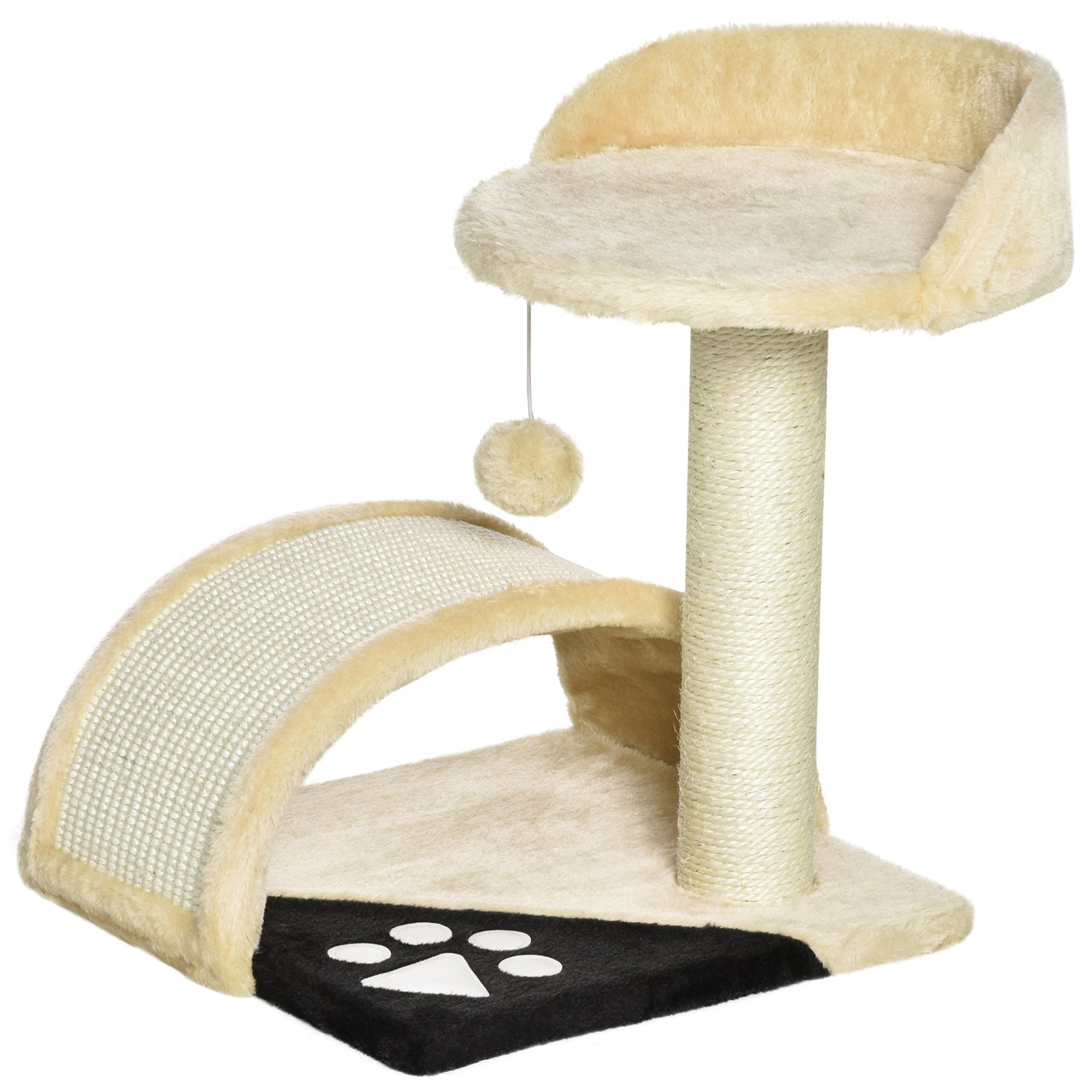 PawHut Cat Tree Scratching Post Kitten Activity Centre Climber Hanging Ball Beige