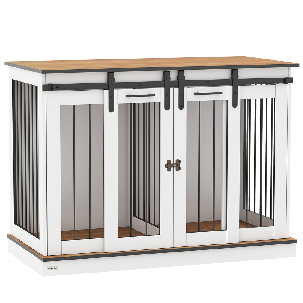 PawHut Dog Crate Furniture Double Door with Divider 120x60x88.5cm Oak
