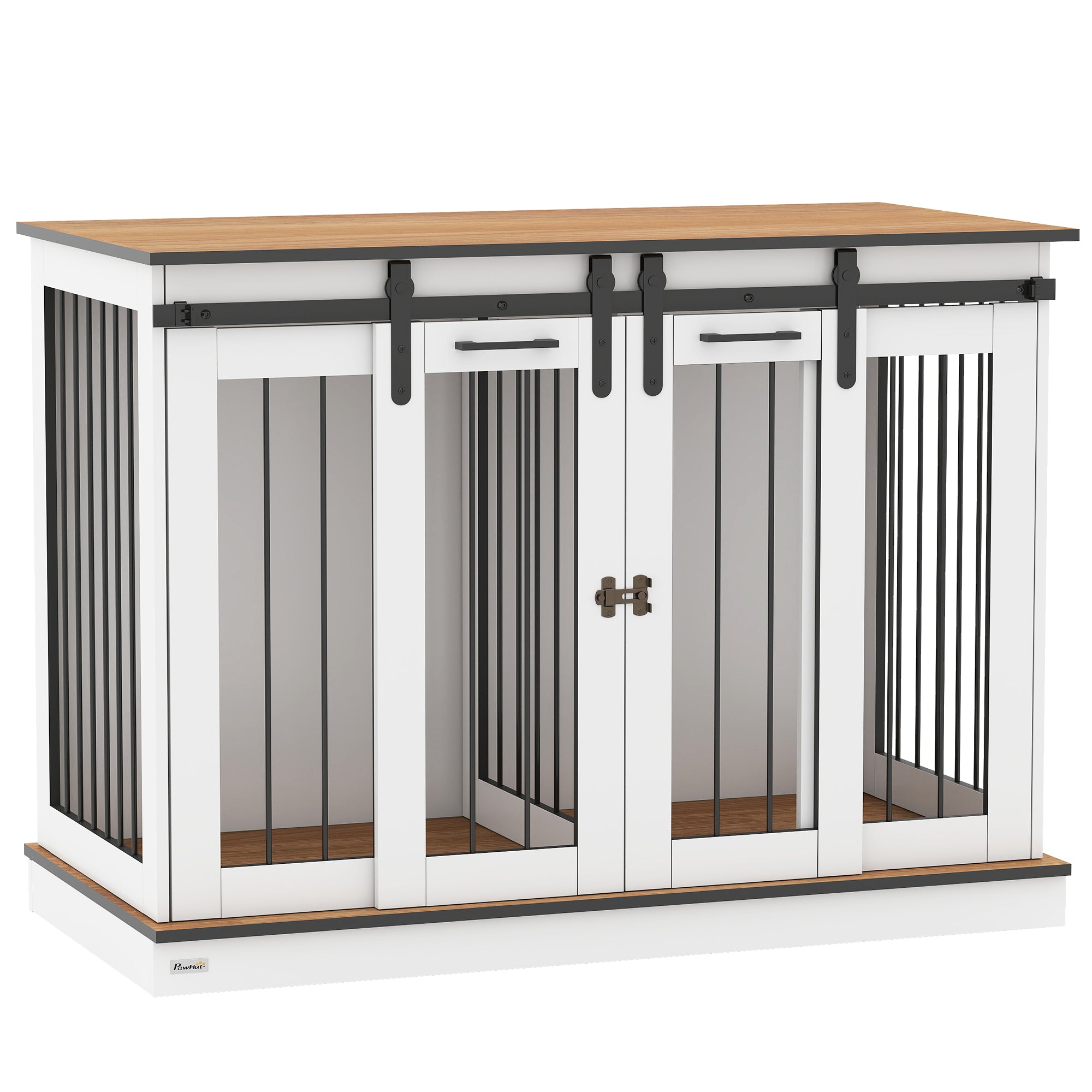 PawHut Dog Crate Furniture Double Door with Divider 120x60x88.5cm Oak