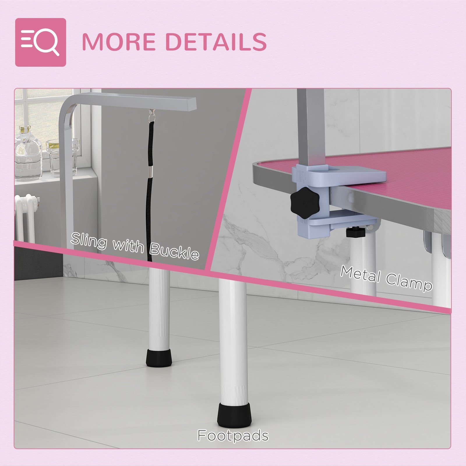 PawHut Foldable Dog Grooming Table with Adjustable Arm 81x48.5x80cm Pink
