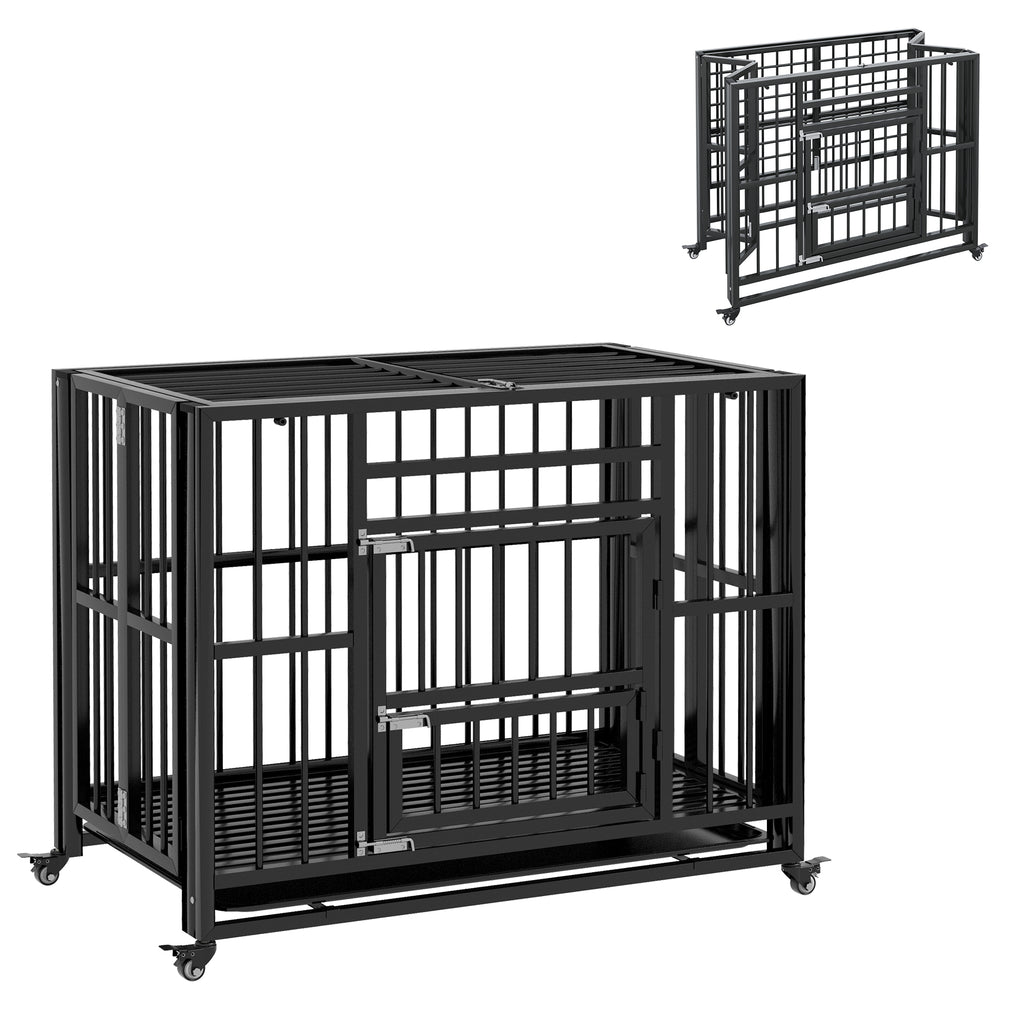 PawHut Heavy Duty Dog Crate Foldable Steel Black 94x58x78cm