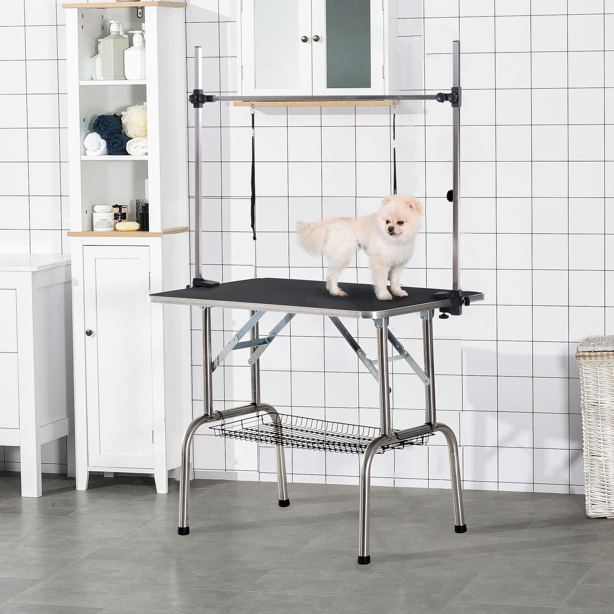 PawHut Dog Grooming Table Adjustable Height 107x60x170cm Black