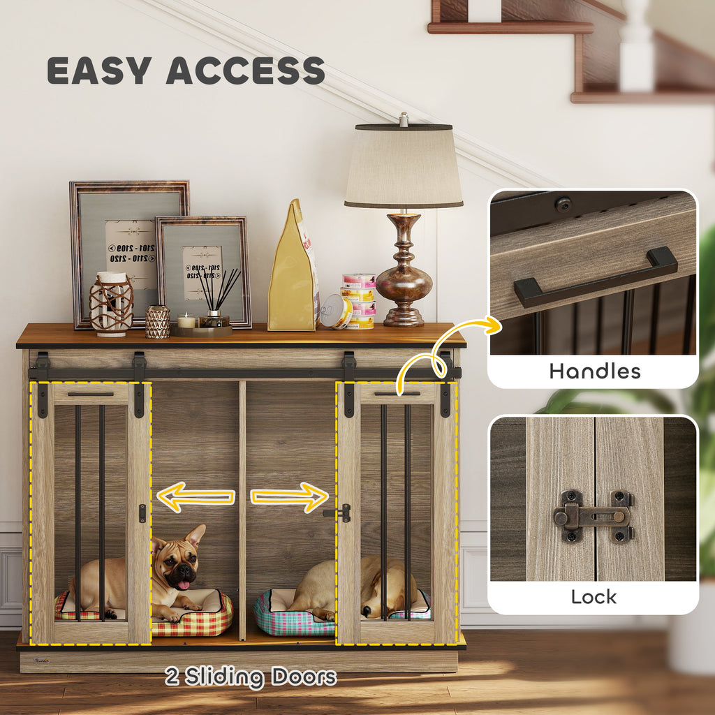 PawHut Dog Crate Furniture Double Door with Divider 120x60x88.5cm Oak