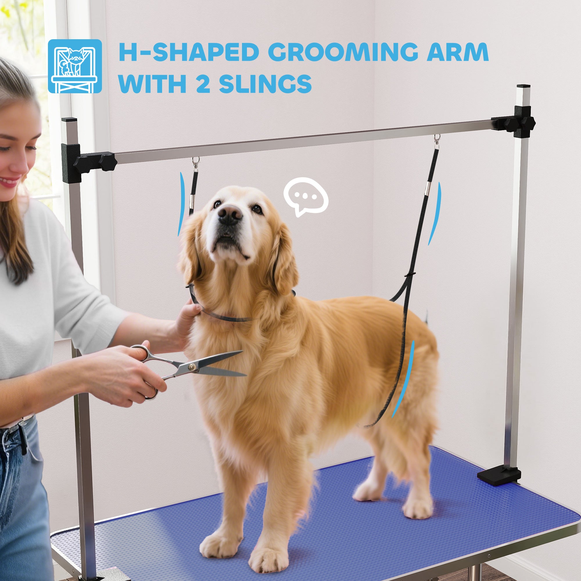 PawHut Foldable Dog Grooming Table with Adjustable Arm 107x60x170cm Blue