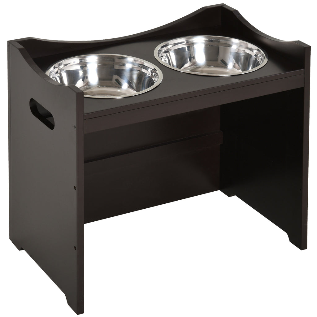 PawHut Raised Dog Bowls Adjustable Pet Feeder 2 Stainless Steel Bowls Brown
