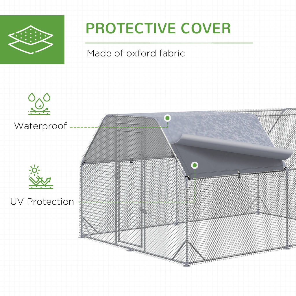 PawHut Walk-In Chicken Run with Roof for 10-12 Chickens 380 x 280 x 195cm Silver