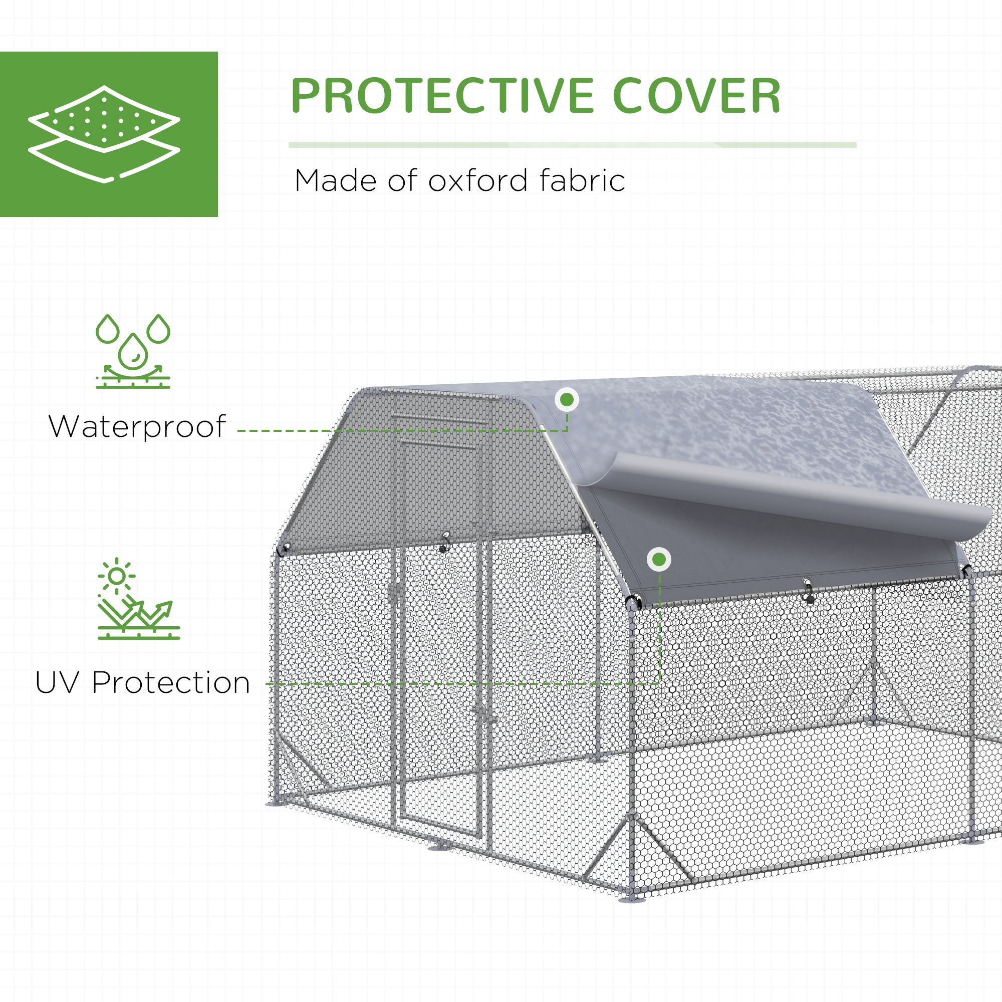 PawHut Walk-In Chicken Run with Roof for 10-12 Chickens 380 x 280 x 195cm Silver