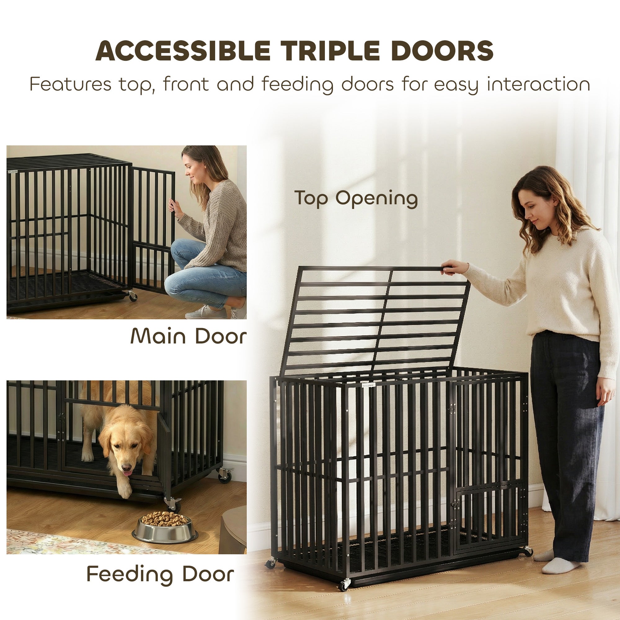 PawHut Heavy Duty Dog Crate with Wheels 95x57x81cm Black