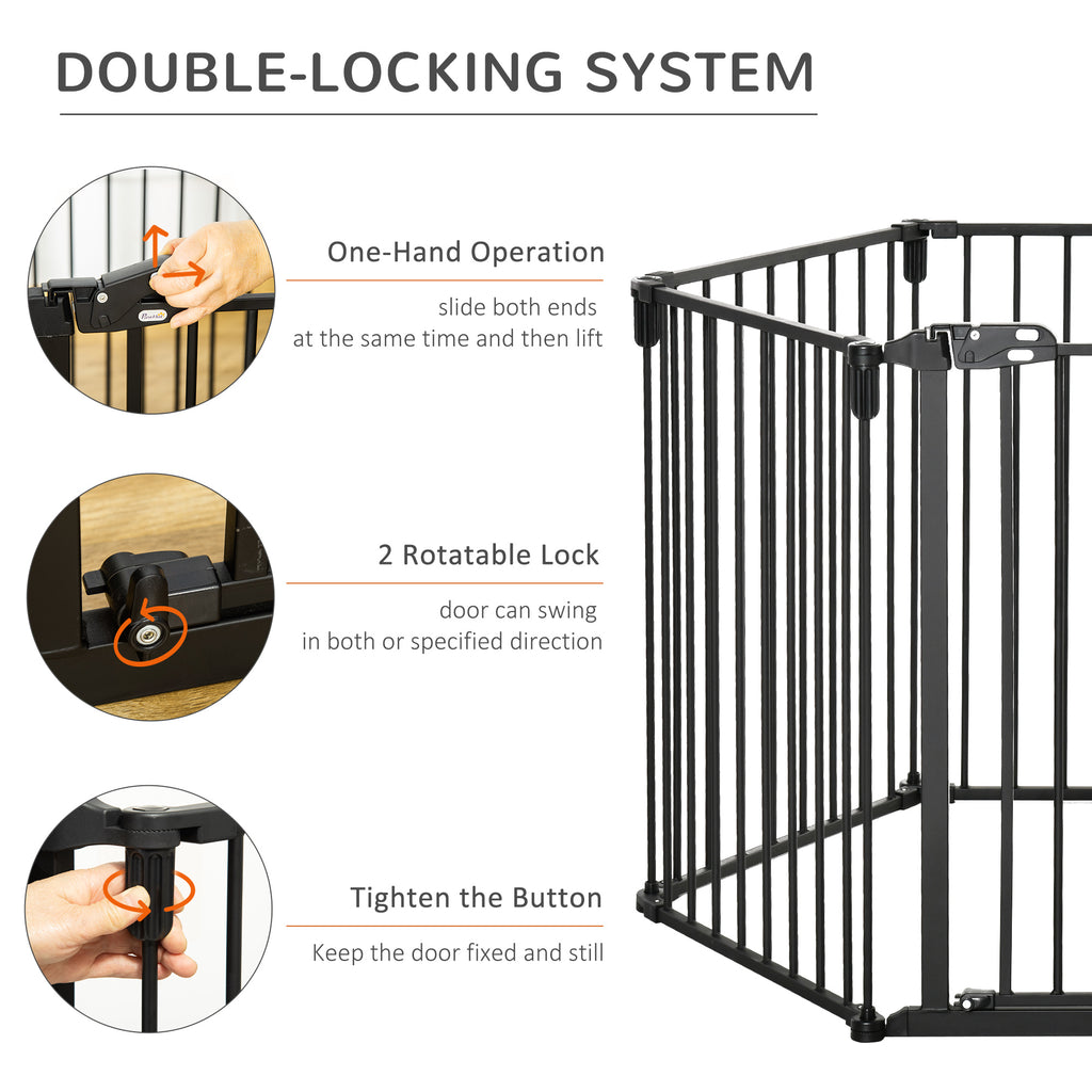 PawHut 6-Panel Dog Safety Gate Playpen Steel Fence Black 62x15.5x78cm