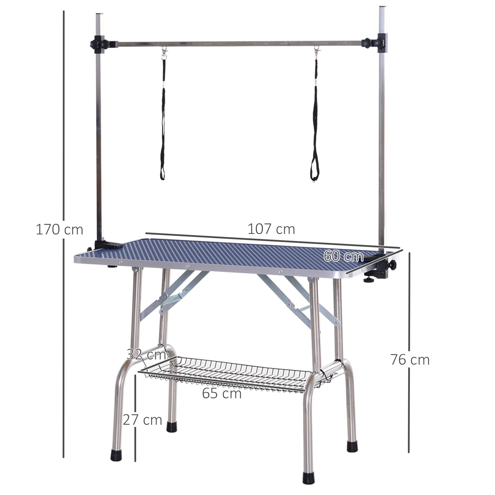 PawHut Foldable Dog Grooming Table with Adjustable Arm 107x60x170cm Blue