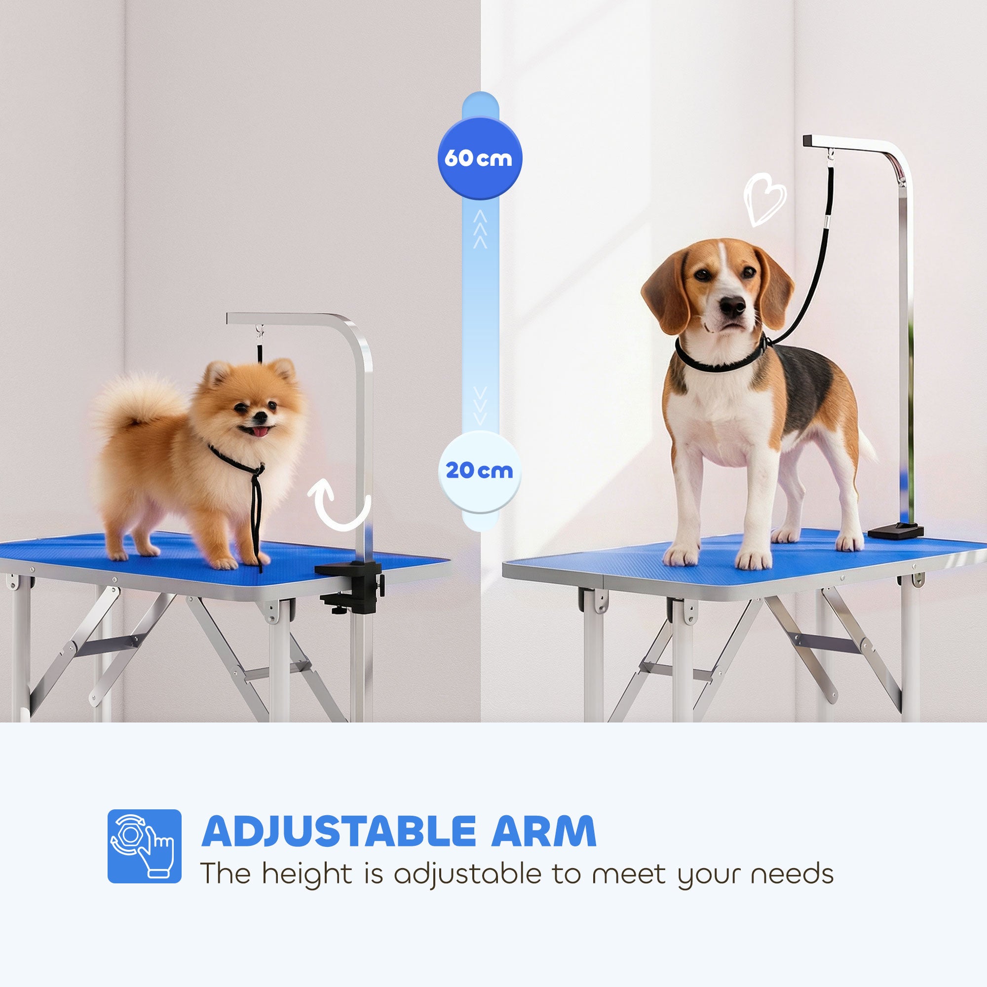 PawHut Foldable Dog Grooming Table with Adjustable Arm 81x48.5x80cm Blue