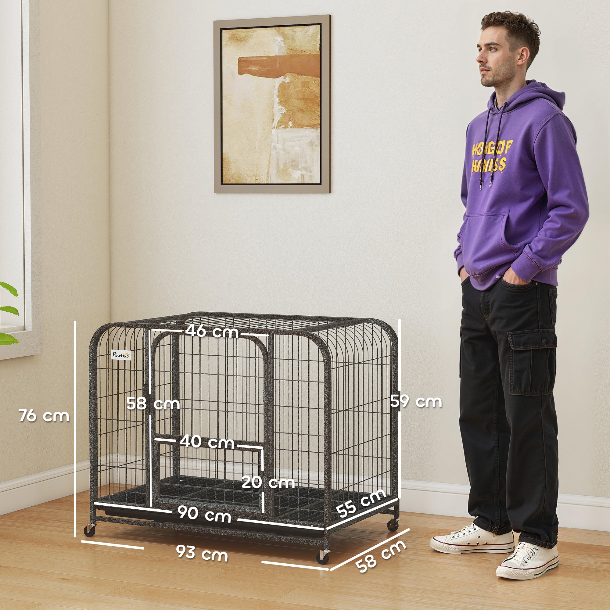 PawHut Heavy Duty Dog Crate 93x58x76cm Black