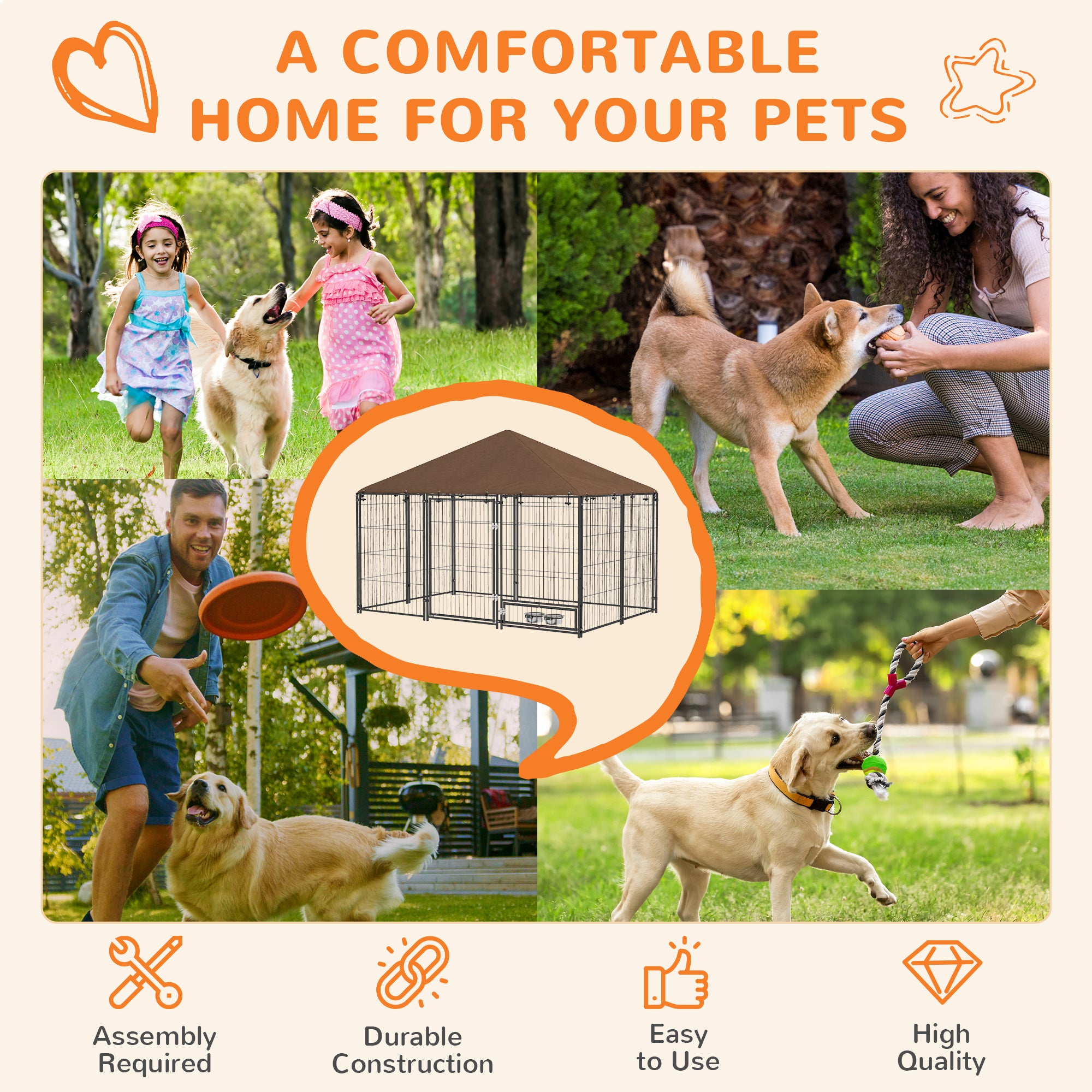 PawHut Outdoor Dog Kennel Play Pen with Canopy 211x141x151cm