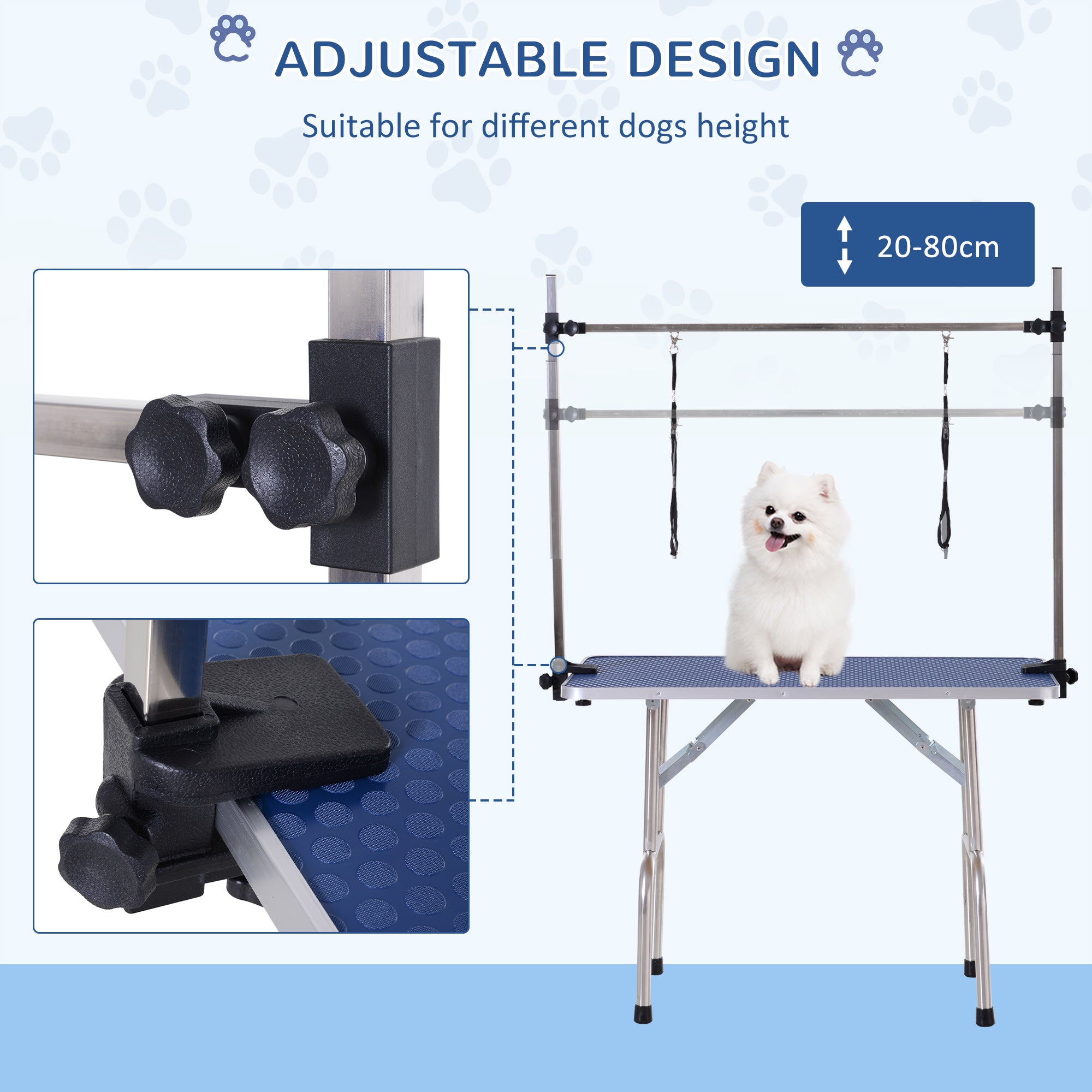 PawHut Foldable Dog Grooming Table with Adjustable Arm 107x60x170cm Blue