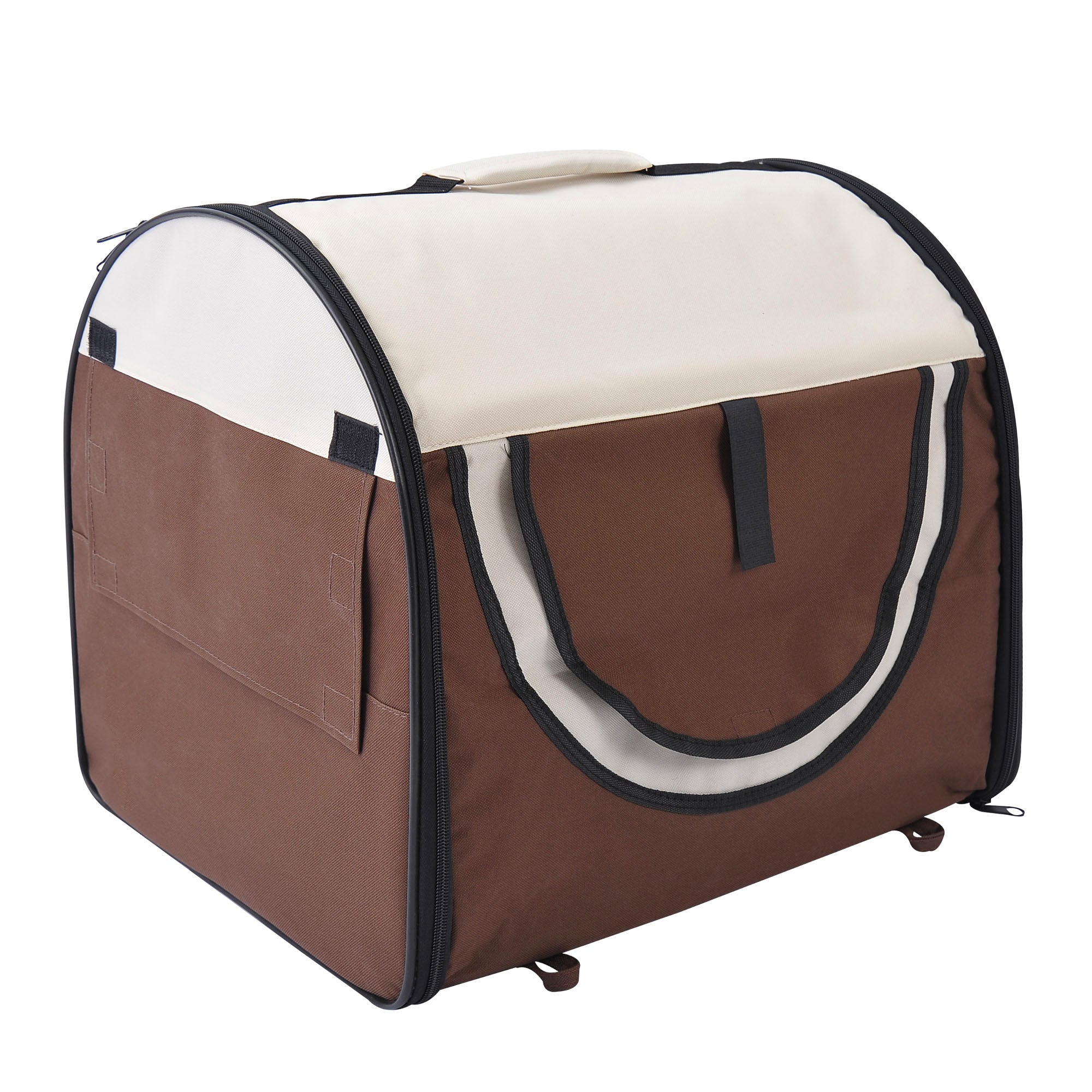 PawHut Soft Sided Pet Carrier Folding Dog Crate Travel Cage Brown