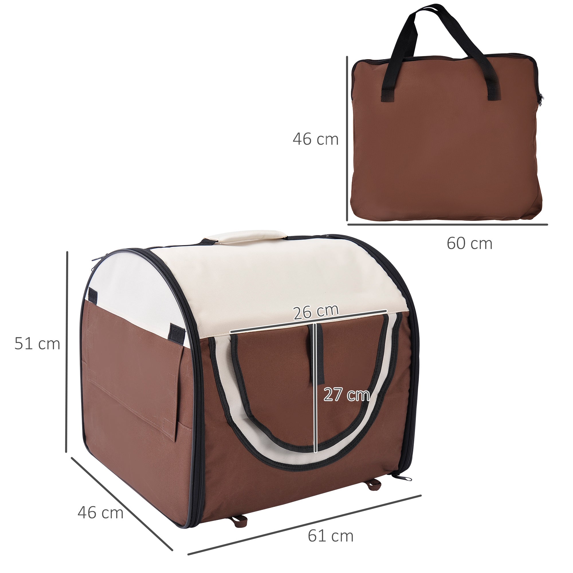 PawHut Soft Sided Pet Carrier Folding Dog Crate Travel Cage Brown