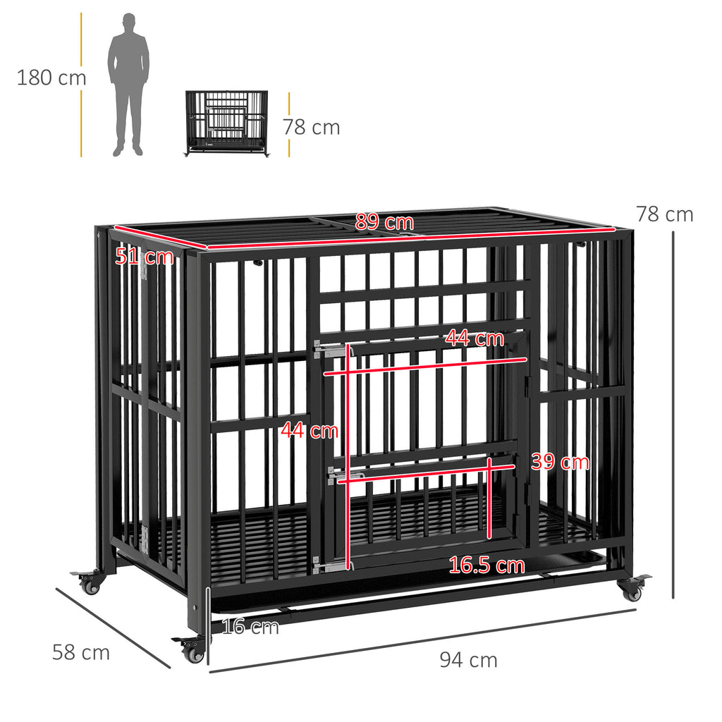 PawHut Heavy Duty Dog Crate Foldable Steel Black 94x58x78cm