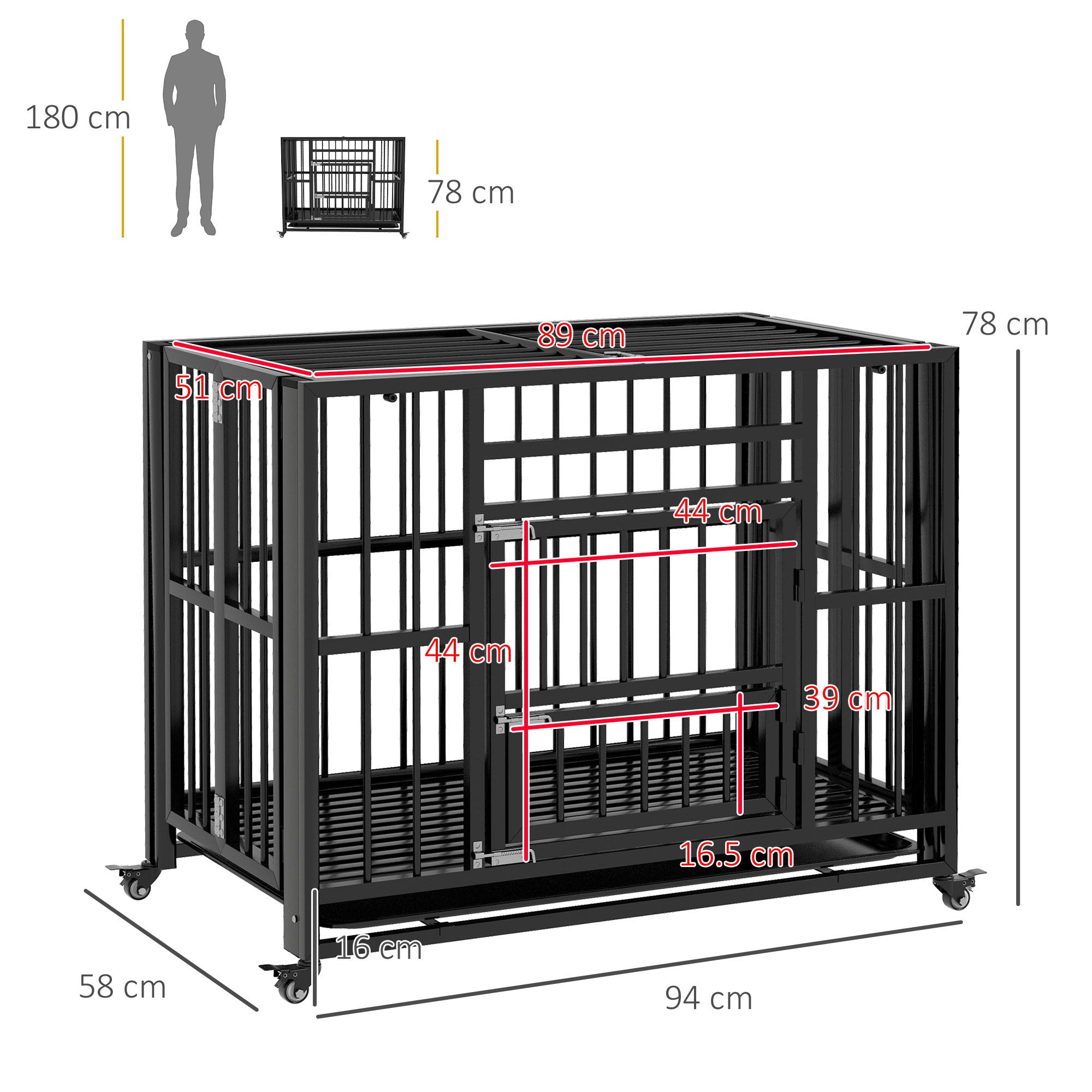 PawHut Heavy Duty Dog Crate Foldable Steel Black 94x58x78cm