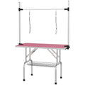 PawHut Foldable Dog Grooming Table with Adjustable Arm 107x60x164cm Pink