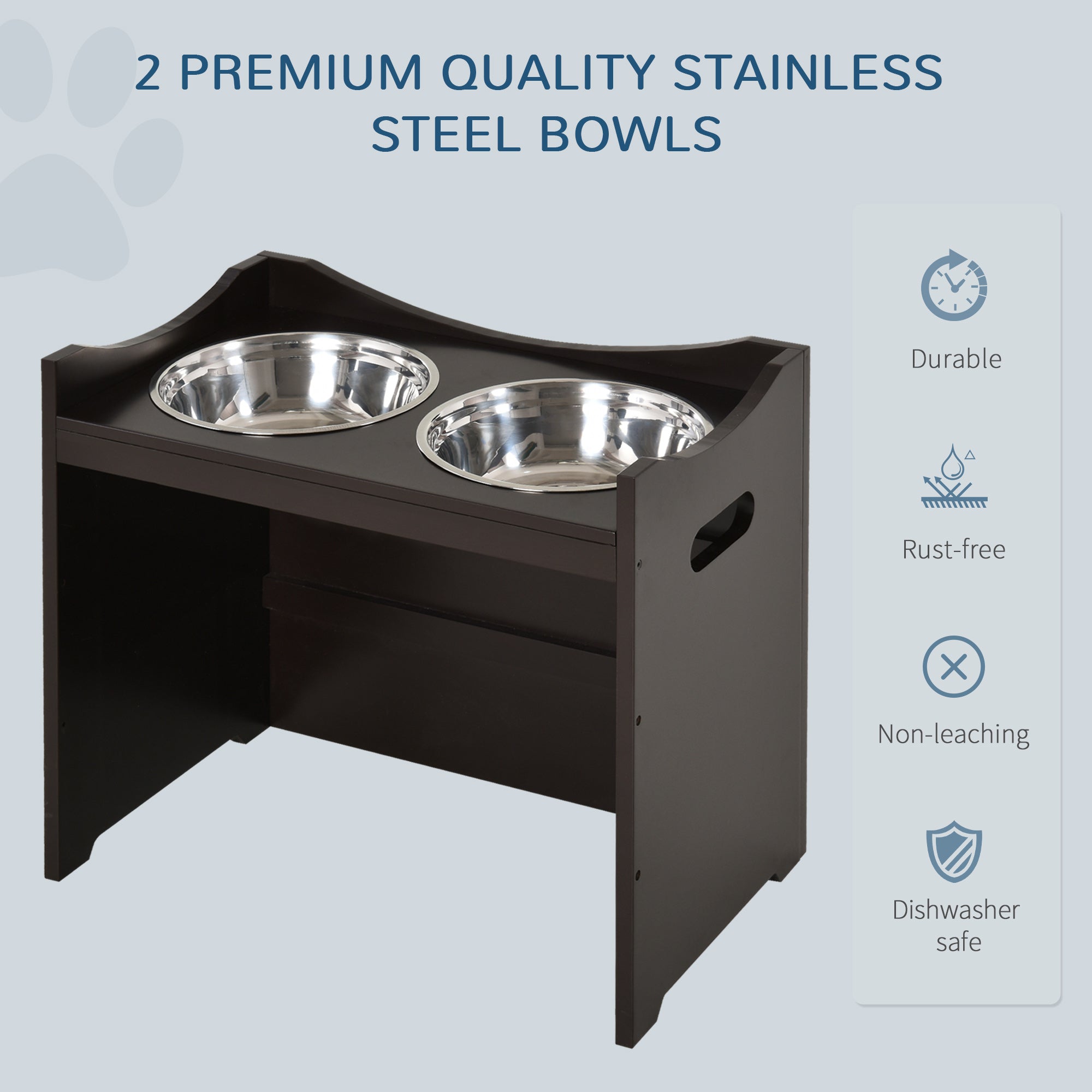 PawHut Raised Dog Bowls Adjustable Pet Feeder 2 Stainless Steel Bowls Brown