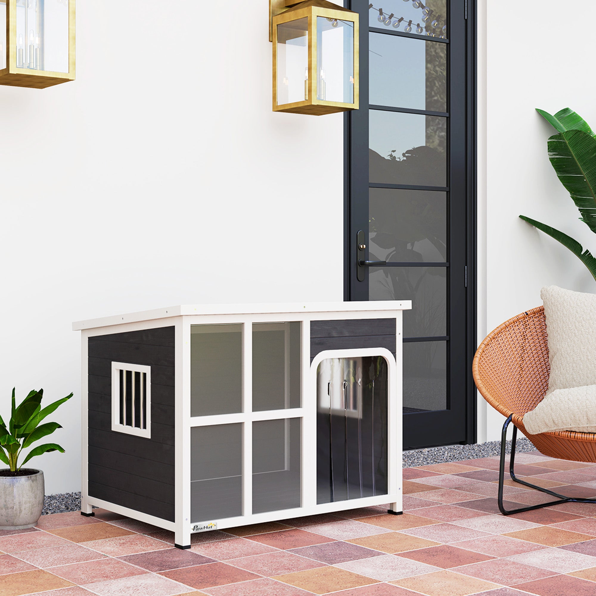 PawHut Wooden Dog House with Asphalt Openable Top 103x77x83cm Light Grey