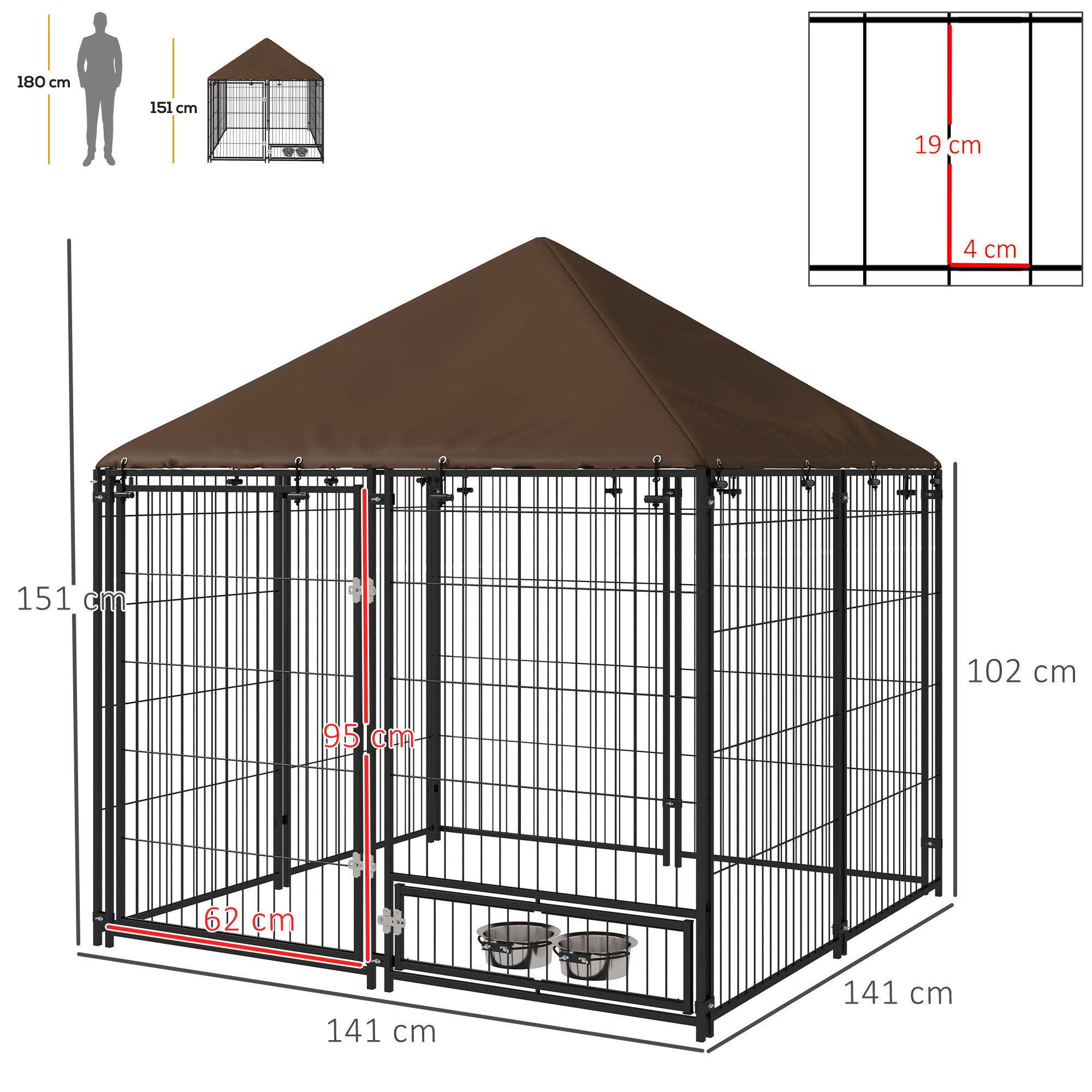 PawHut Outdoor Dog Kennel Play Pen with Canopy 211x141x151cm