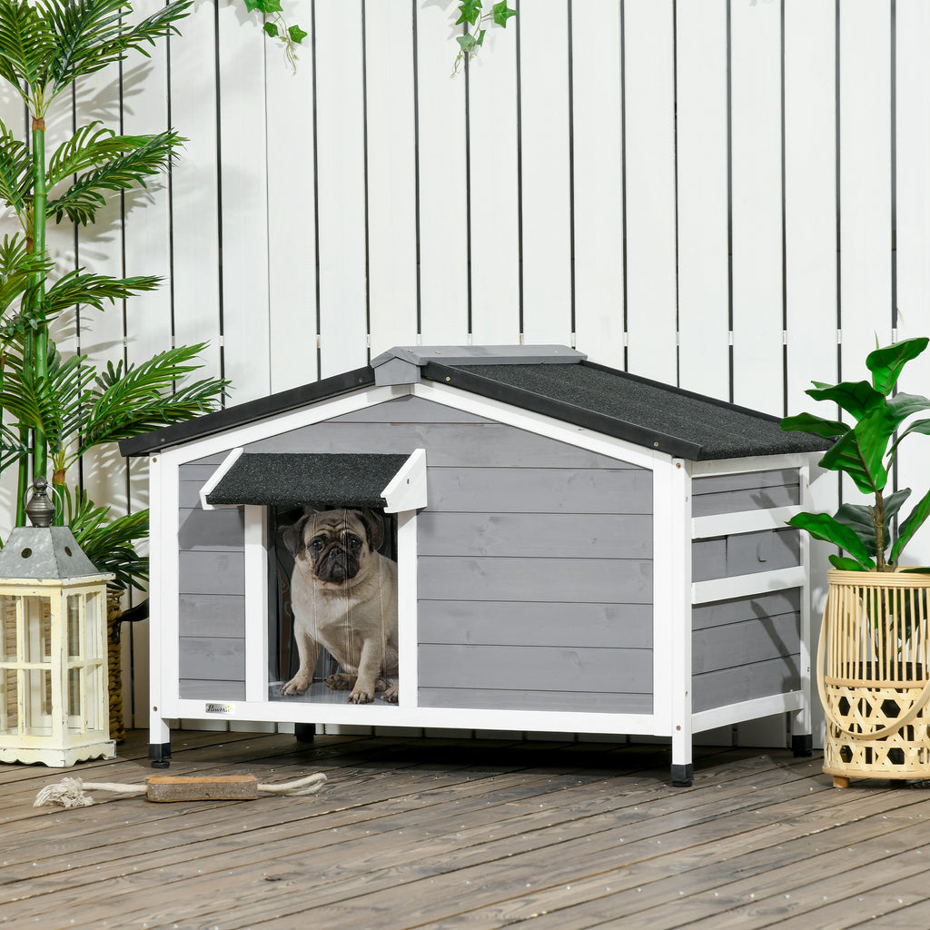 PawHut Wooden Dog Kennel For Medium Dogs 65Hx97Lx72Wcm Grey